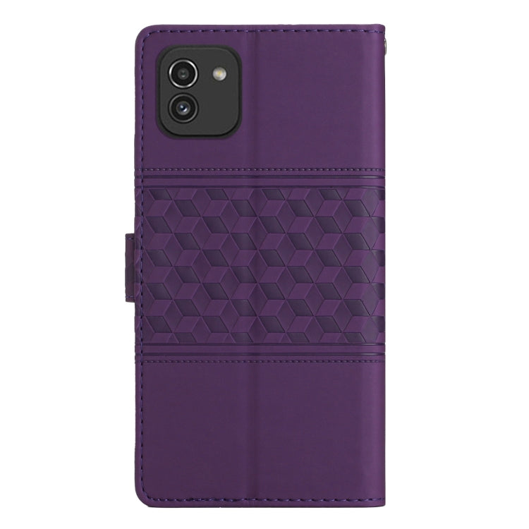 For Samsung Galaxy A03 Diamond Embossed Skin Feel Leather Phone Case with Lanyard
