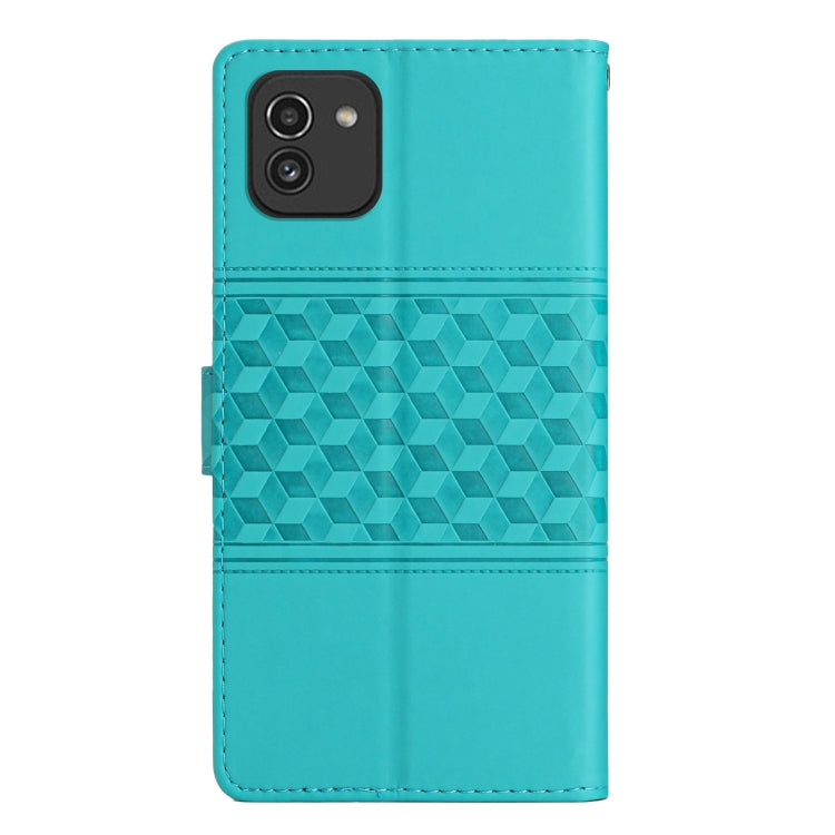 For Samsung Galaxy A03 Diamond Embossed Skin Feel Leather Phone Case with Lanyard