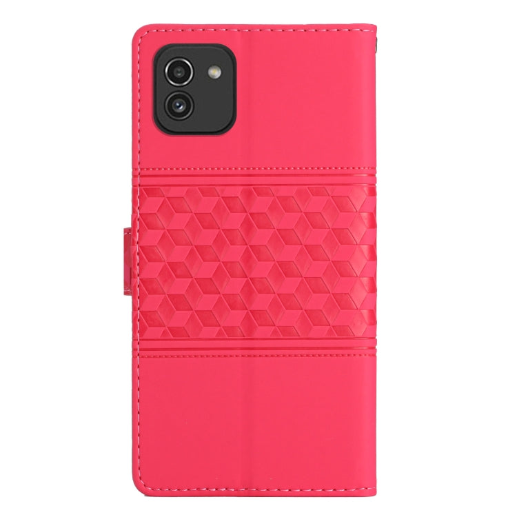 For Samsung Galaxy A03 Diamond Embossed Skin Feel Leather Phone Case with Lanyard