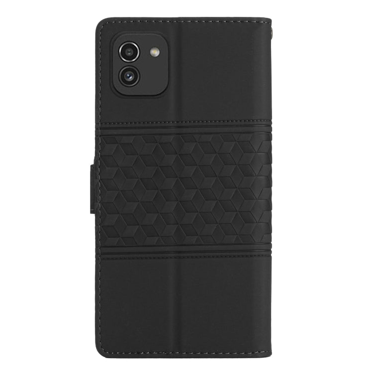 For Samsung Galaxy A03 Diamond Embossed Skin Feel Leather Phone Case with Lanyard