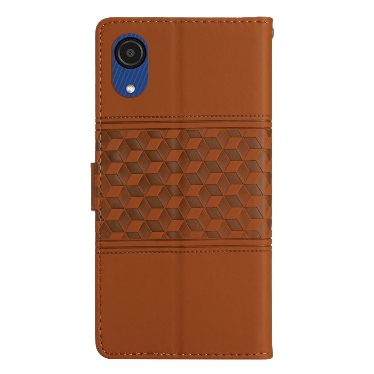 For Samsung Galaxy A03 Core Diamond Embossed Skin Feel Leather Phone Case with Lanyard