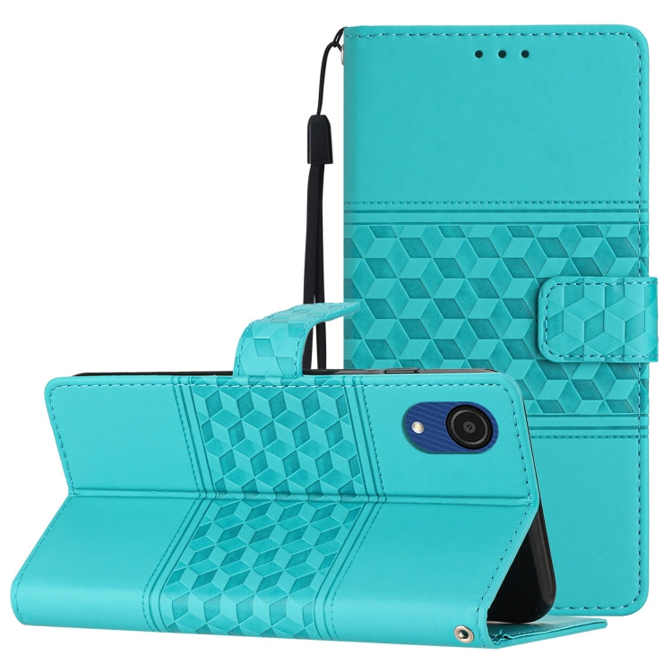 For Samsung Galaxy A03 Core Diamond Embossed Skin Feel Leather Phone Case with Lanyard