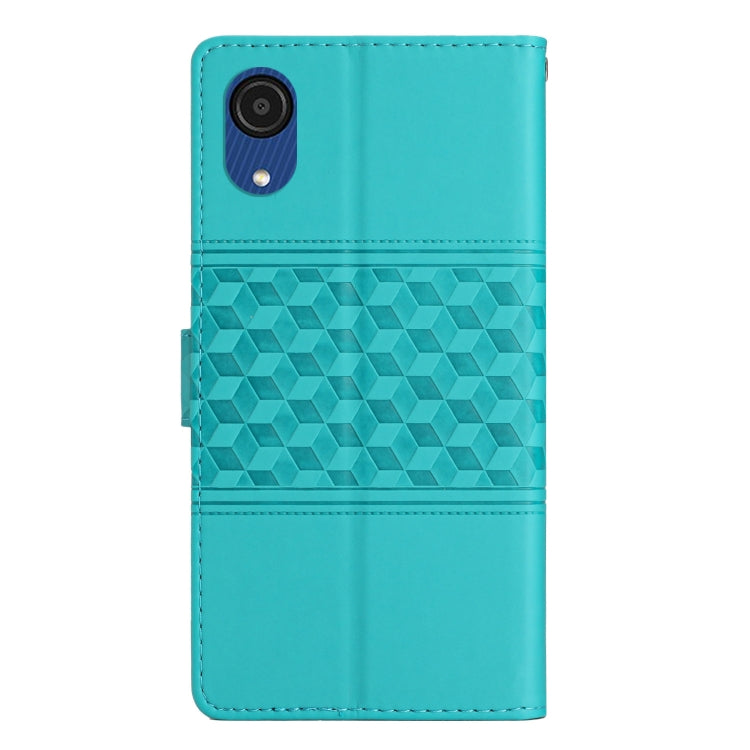 For Samsung Galaxy A03 Core Diamond Embossed Skin Feel Leather Phone Case with Lanyard