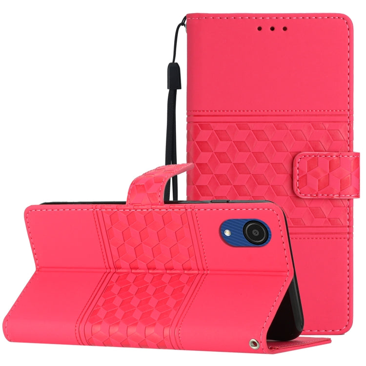 For Samsung Galaxy A03 Core Diamond Embossed Skin Feel Leather Phone Case with Lanyard