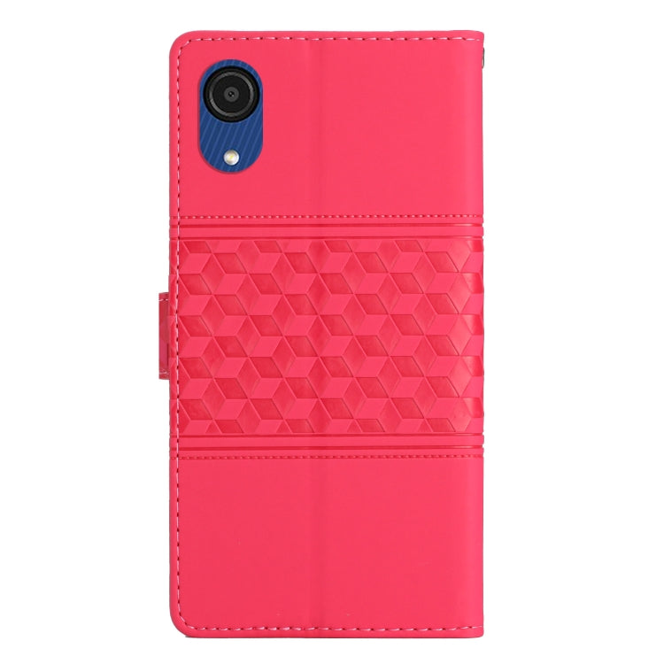 For Samsung Galaxy A03 Core Diamond Embossed Skin Feel Leather Phone Case with Lanyard
