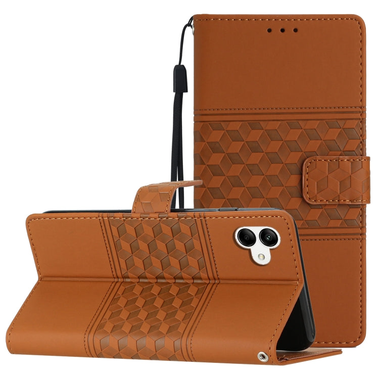 For Samsung Galaxy A04 Diamond Embossed Skin Feel Leather Phone Case with Lanyard