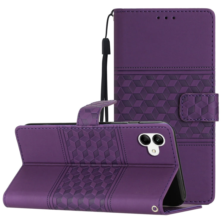 For Samsung Galaxy A04 Diamond Embossed Skin Feel Leather Phone Case with Lanyard