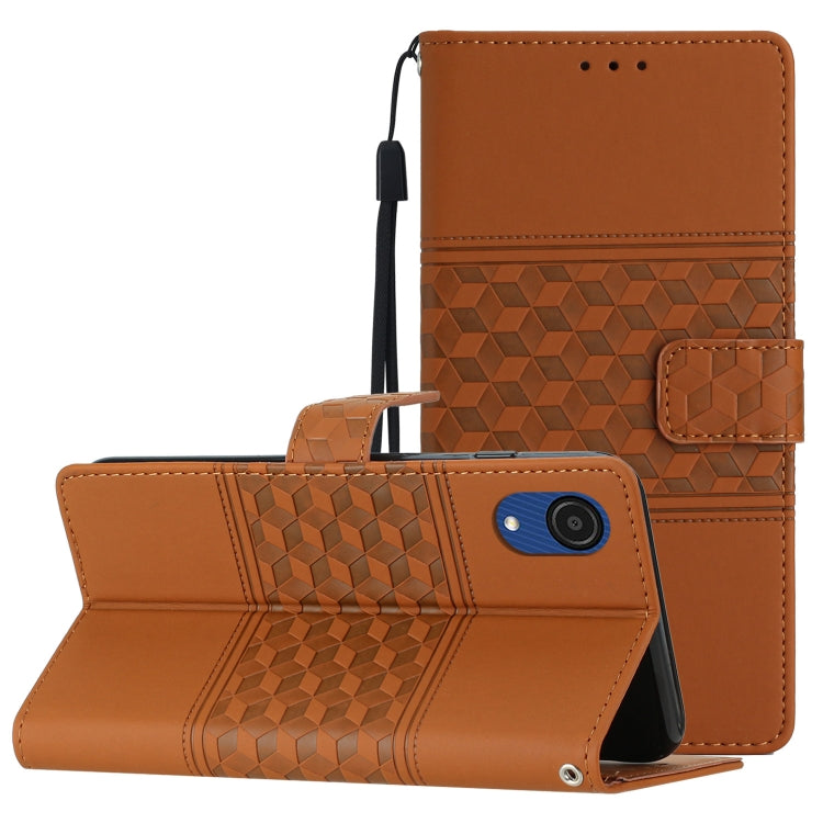 For Samsung Galaxy A04 Core Diamond Embossed Skin Feel Leather Phone Case with Lanyard