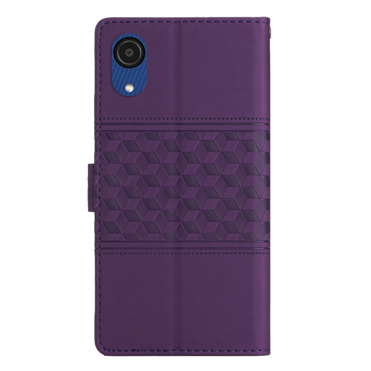 For Samsung Galaxy A04 Core Diamond Embossed Skin Feel Leather Phone Case with Lanyard
