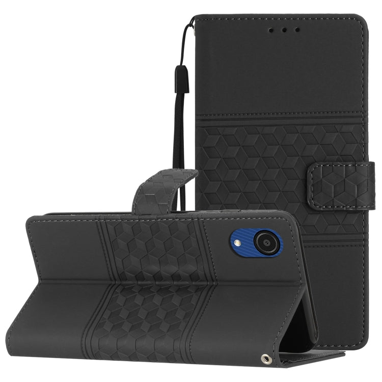 For Samsung Galaxy A04 Core Diamond Embossed Skin Feel Leather Phone Case with Lanyard