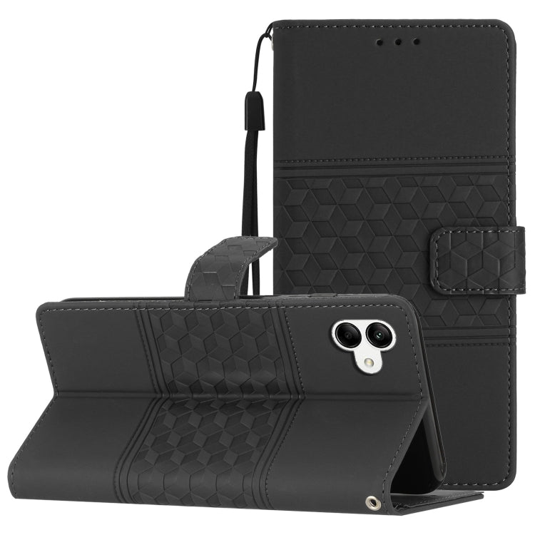 For Samsung Galaxy A04e Diamond Embossed Skin Feel Leather Phone Case with Lanyard