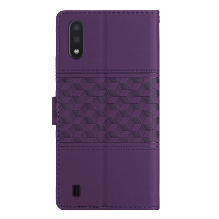 For Samsung Galaxy A10 / M10 Diamond Embossed Skin Feel Leather Phone Case with Lanyard