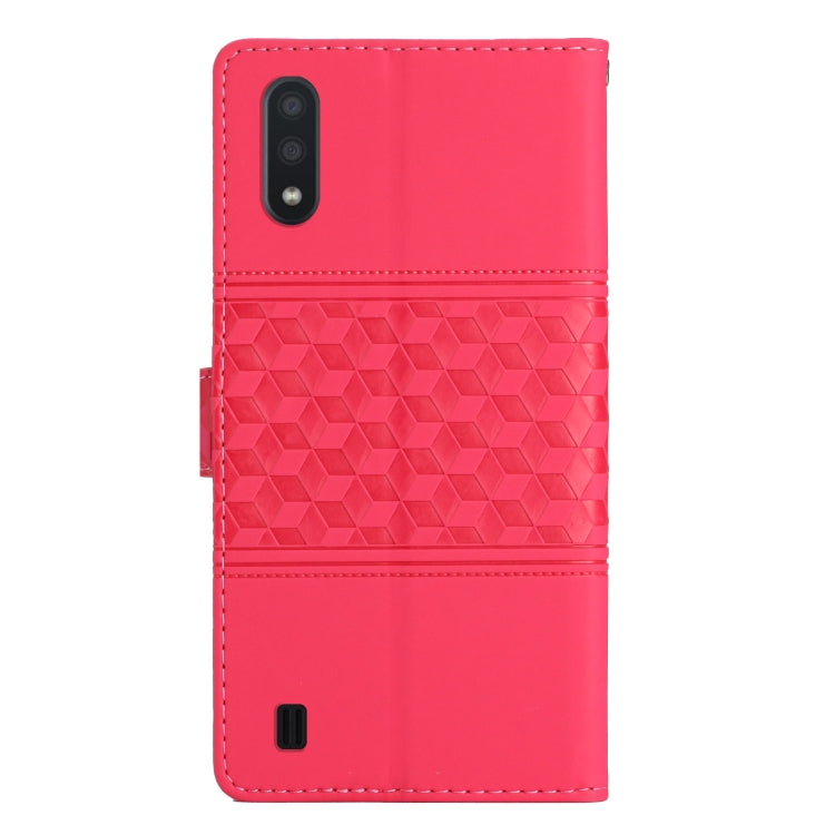 For Samsung Galaxy A10 / M10 Diamond Embossed Skin Feel Leather Phone Case with Lanyard
