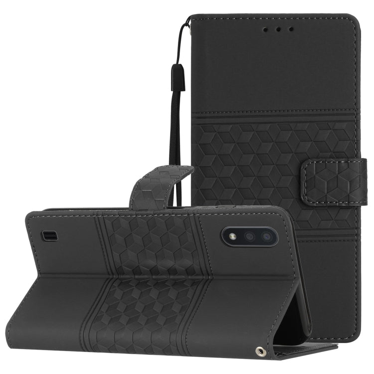 For Samsung Galaxy A10 / M10 Diamond Embossed Skin Feel Leather Phone Case with Lanyard