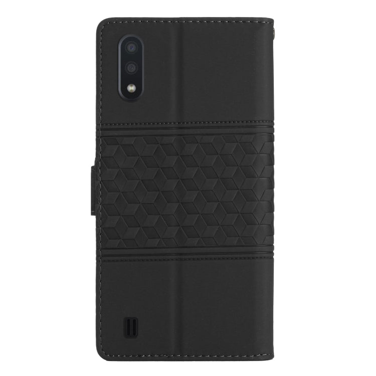 For Samsung Galaxy A10 / M10 Diamond Embossed Skin Feel Leather Phone Case with Lanyard