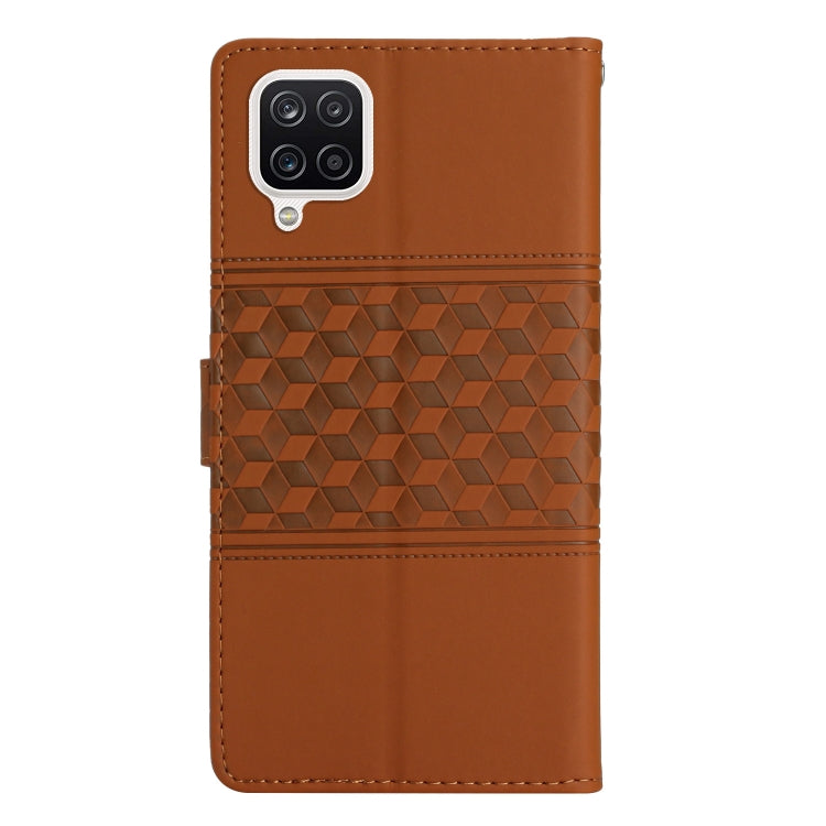 For Samsung Galaxy A12 Diamond Embossed Skin Feel Leather Phone Case with Lanyard