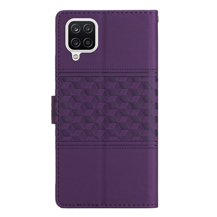 For Samsung Galaxy A12 Diamond Embossed Skin Feel Leather Phone Case with Lanyard