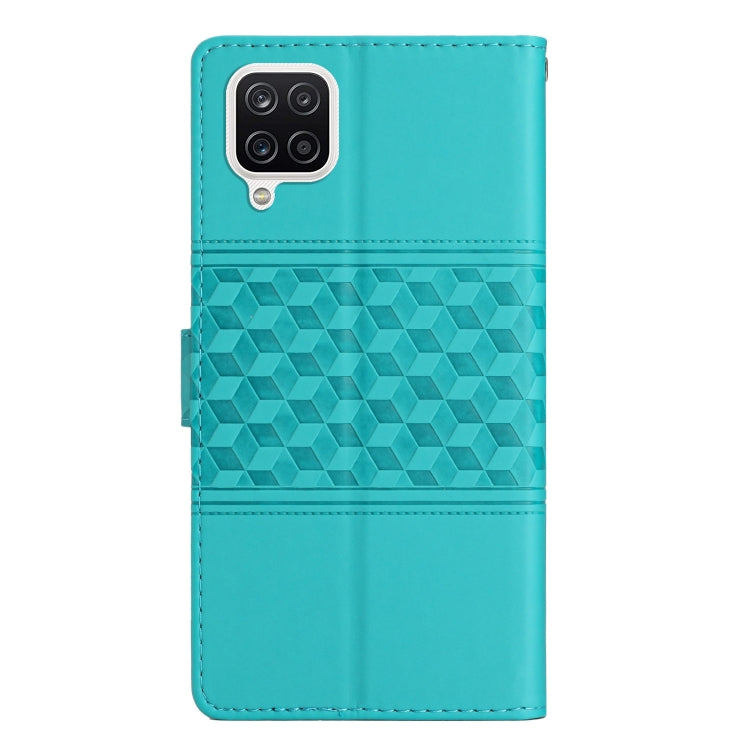 For Samsung Galaxy A12 Diamond Embossed Skin Feel Leather Phone Case with Lanyard