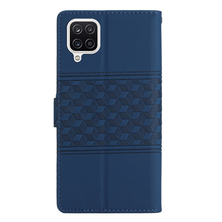 For Samsung Galaxy A12 Diamond Embossed Skin Feel Leather Phone Case with Lanyard