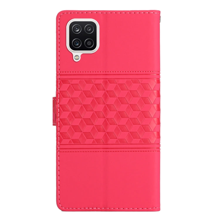 For Samsung Galaxy A12 Diamond Embossed Skin Feel Leather Phone Case with Lanyard
