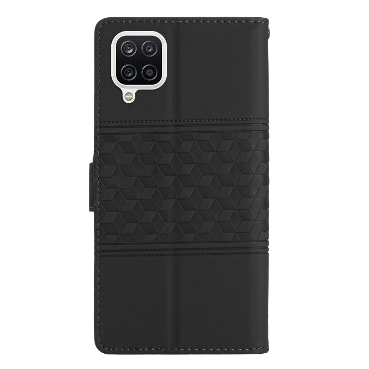 For Samsung Galaxy A12 Diamond Embossed Skin Feel Leather Phone Case with Lanyard