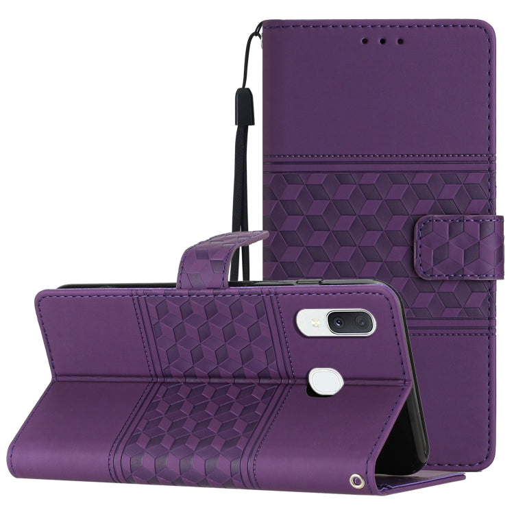 For Samsung Galaxy A20 / A30 Diamond Embossed Skin Feel Leather Phone Case with Lanyard
