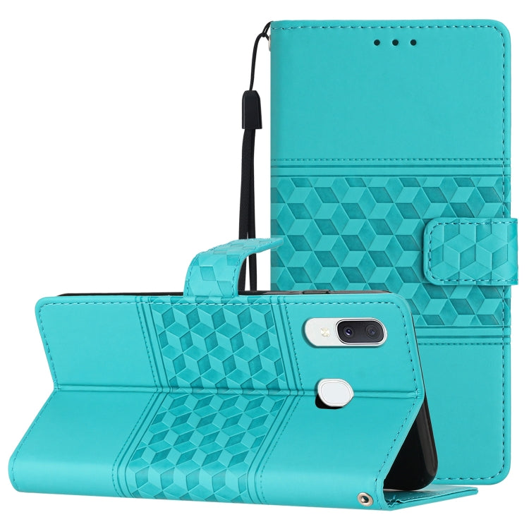 For Samsung Galaxy A20 / A30 Diamond Embossed Skin Feel Leather Phone Case with Lanyard