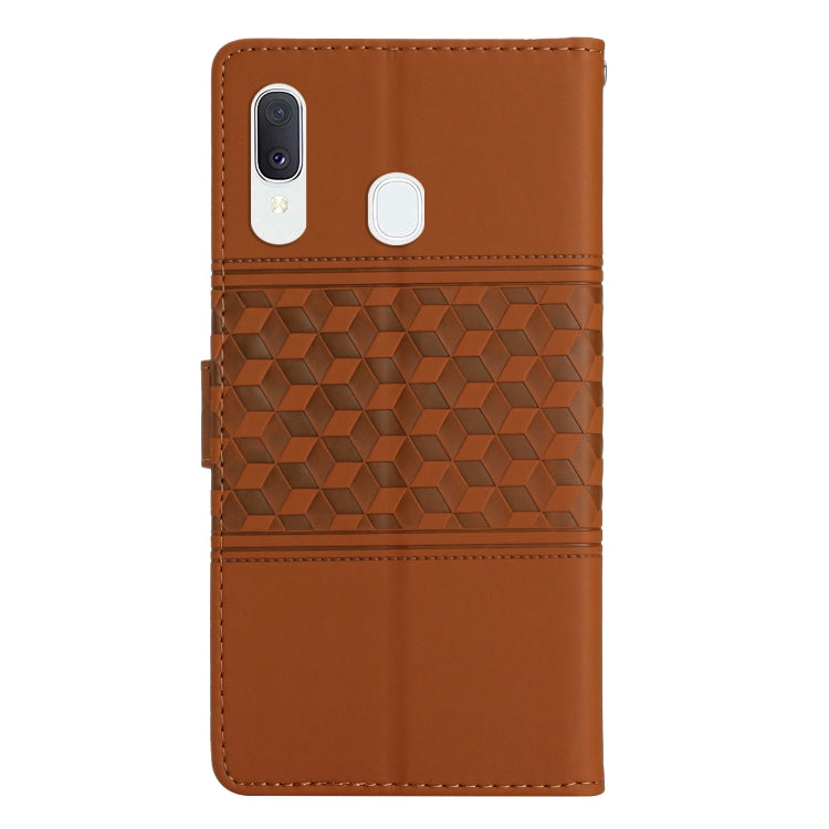 For Samsung Galaxy A20e Diamond Embossed Skin Feel Leather Phone Case with Lanyard
