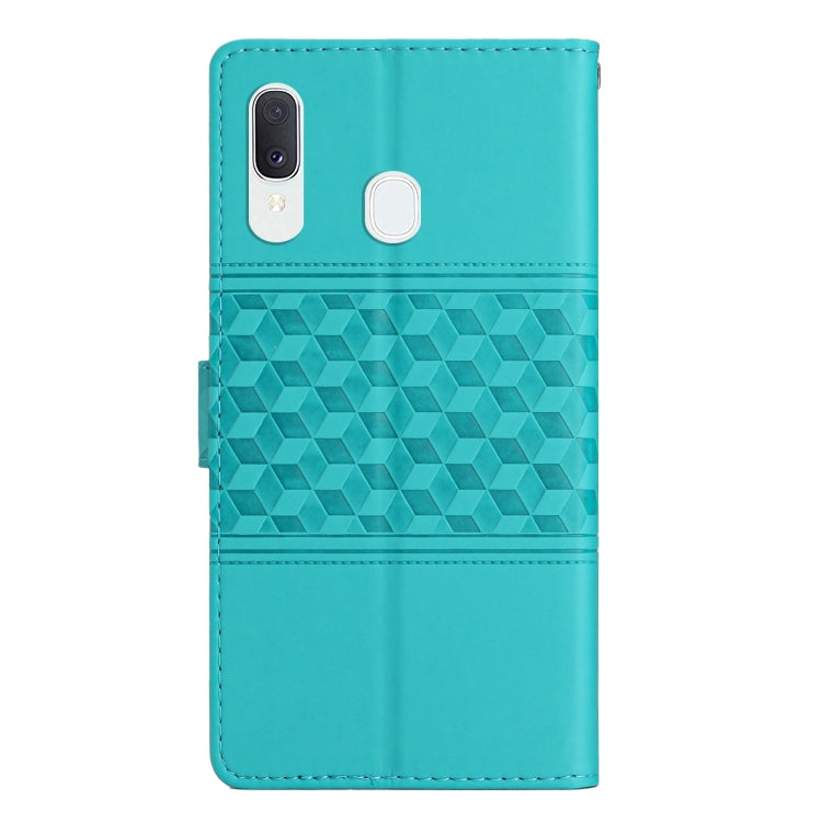 For Samsung Galaxy A20e Diamond Embossed Skin Feel Leather Phone Case with Lanyard