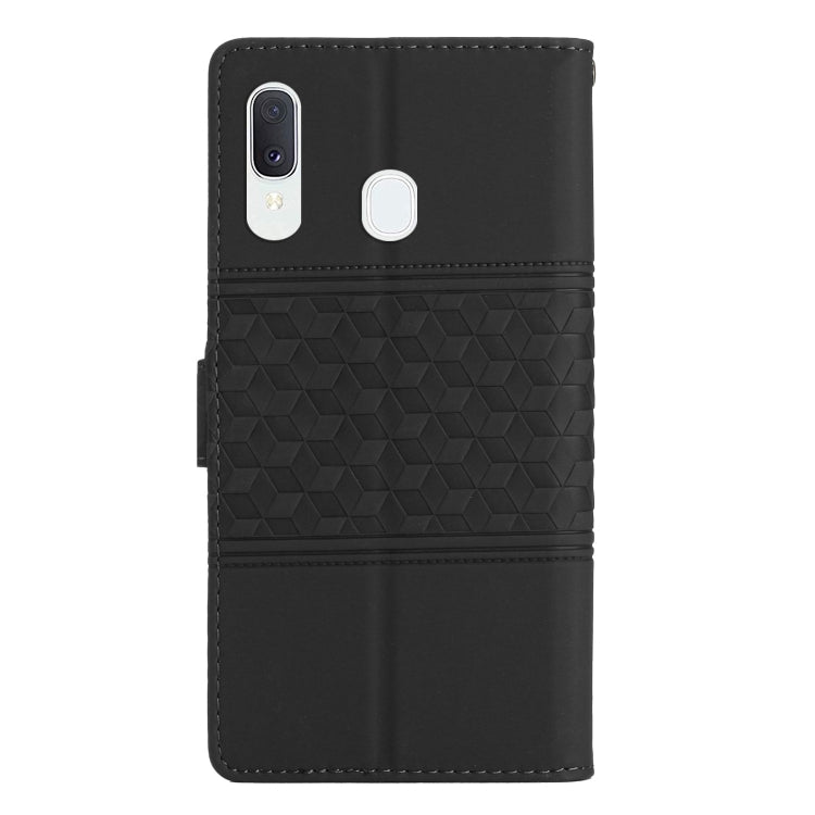 For Samsung Galaxy A20e Diamond Embossed Skin Feel Leather Phone Case with Lanyard