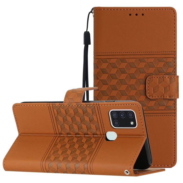For Samsung Galaxy A20S Diamond Embossed Skin Feel Leather Phone Case with Lanyard