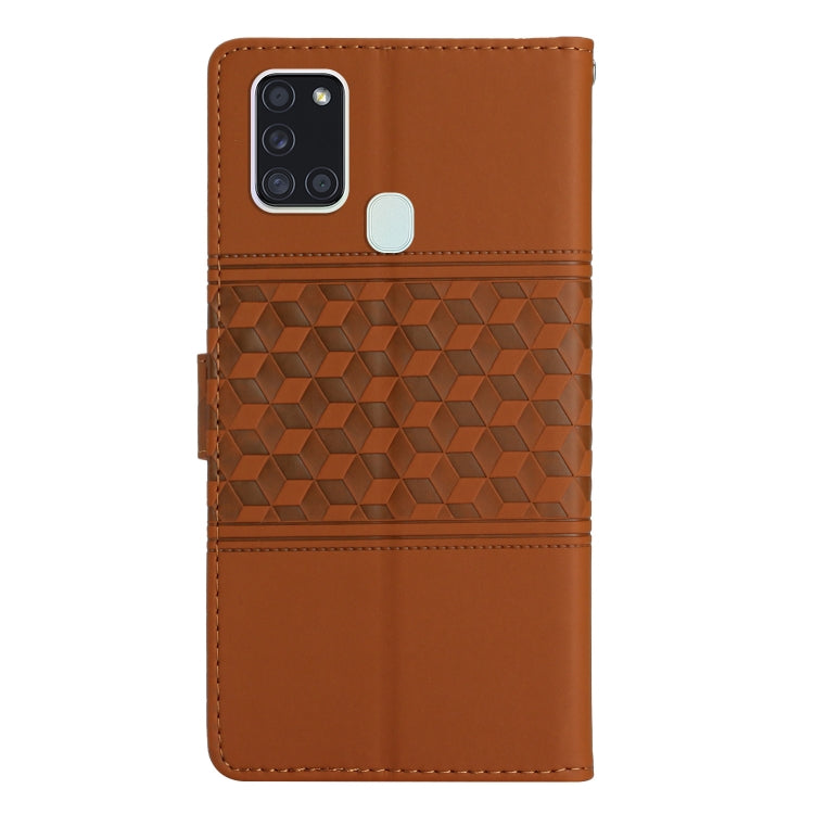 For Samsung Galaxy A20S Diamond Embossed Skin Feel Leather Phone Case with Lanyard