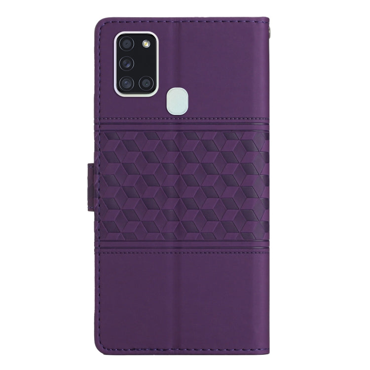 For Samsung Galaxy A20S Diamond Embossed Skin Feel Leather Phone Case with Lanyard