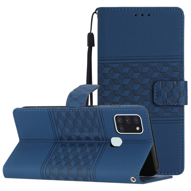For Samsung Galaxy A20S Diamond Embossed Skin Feel Leather Phone Case with Lanyard