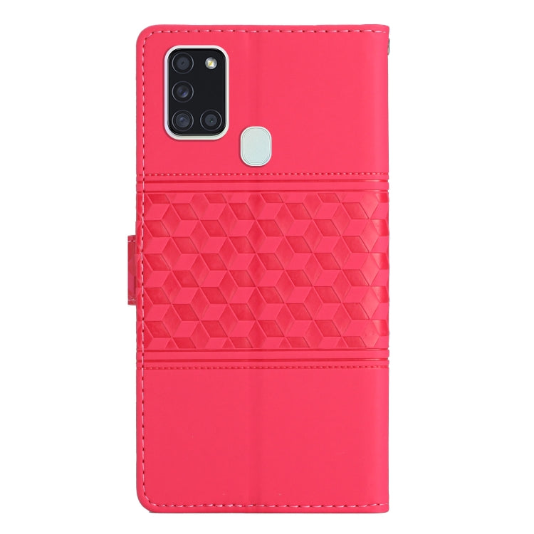 For Samsung Galaxy A20S Diamond Embossed Skin Feel Leather Phone Case with Lanyard