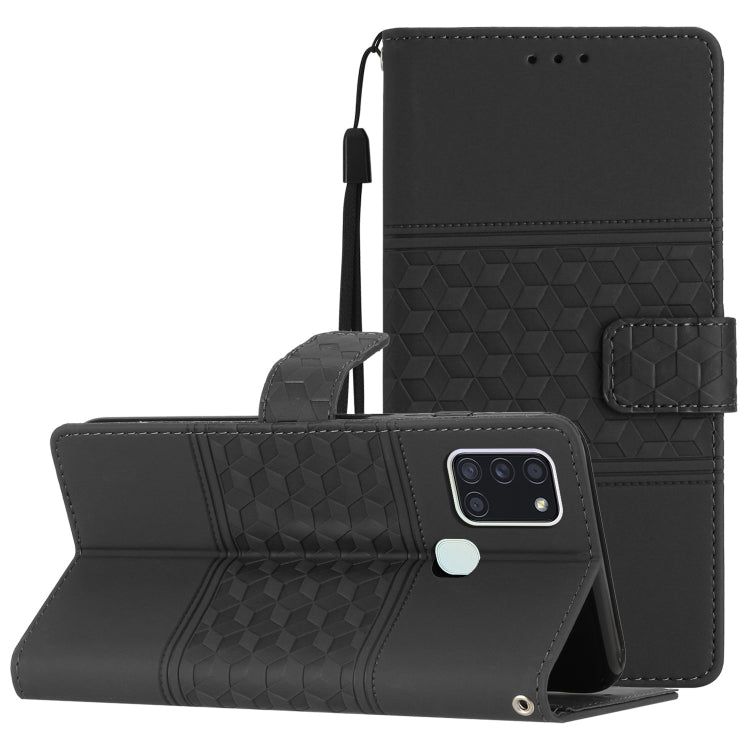 For Samsung Galaxy A20S Diamond Embossed Skin Feel Leather Phone Case with Lanyard