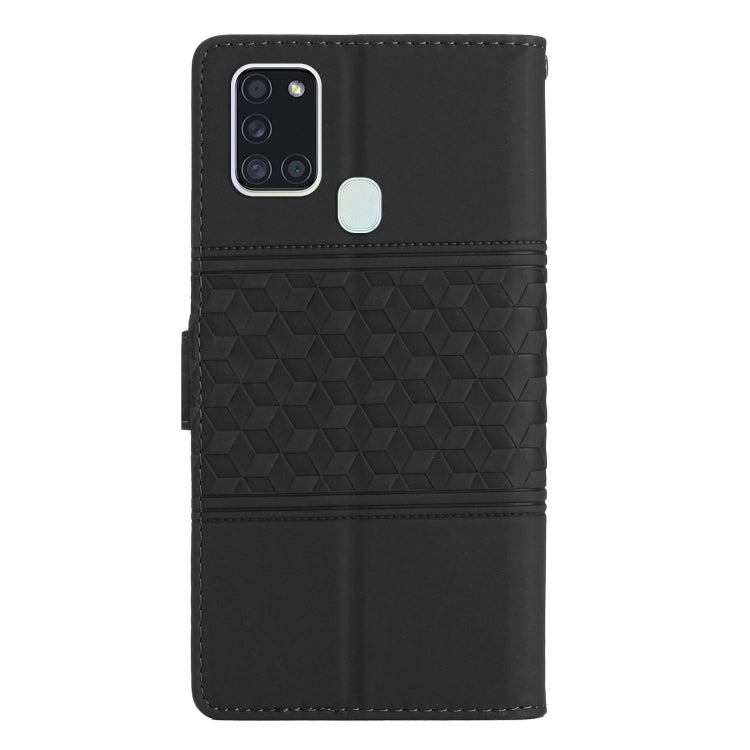 For Samsung Galaxy A20S Diamond Embossed Skin Feel Leather Phone Case with Lanyard