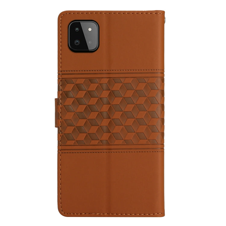 For Samsung Galaxy A22 5G Diamond Embossed Skin Feel Leather Phone Case with Lanyard