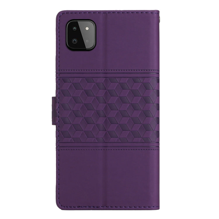 For Samsung Galaxy A22 5G Diamond Embossed Skin Feel Leather Phone Case with Lanyard