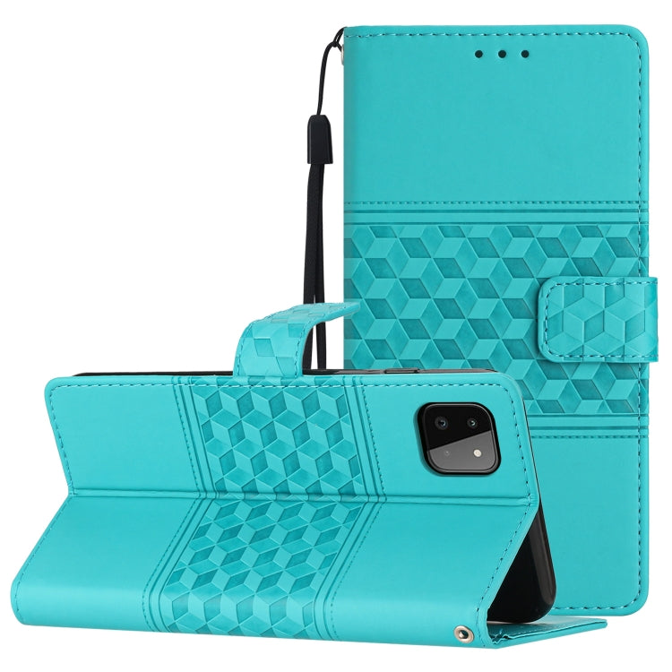 For Samsung Galaxy A22 5G Diamond Embossed Skin Feel Leather Phone Case with Lanyard