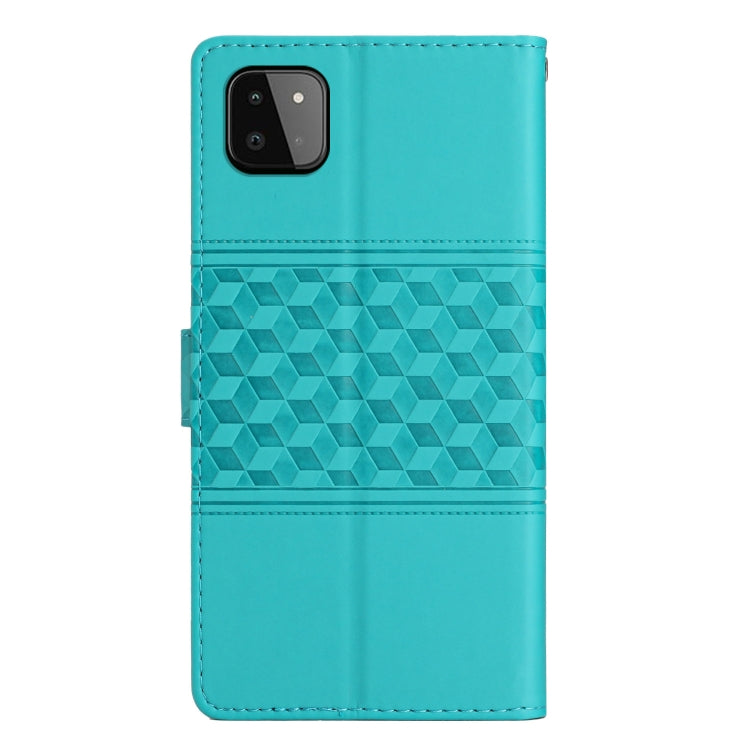 For Samsung Galaxy A22 5G Diamond Embossed Skin Feel Leather Phone Case with Lanyard
