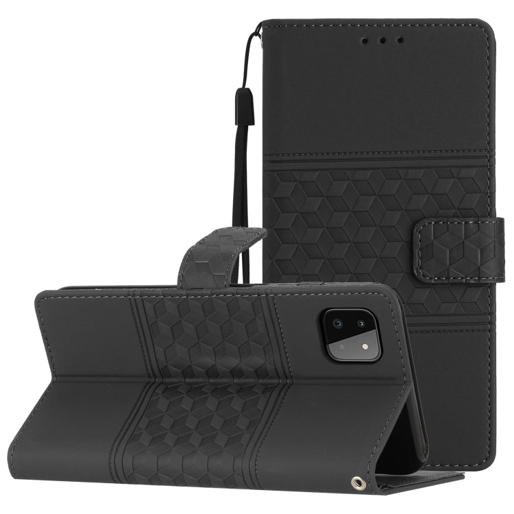 For Samsung Galaxy A22 5G Diamond Embossed Skin Feel Leather Phone Case with Lanyard