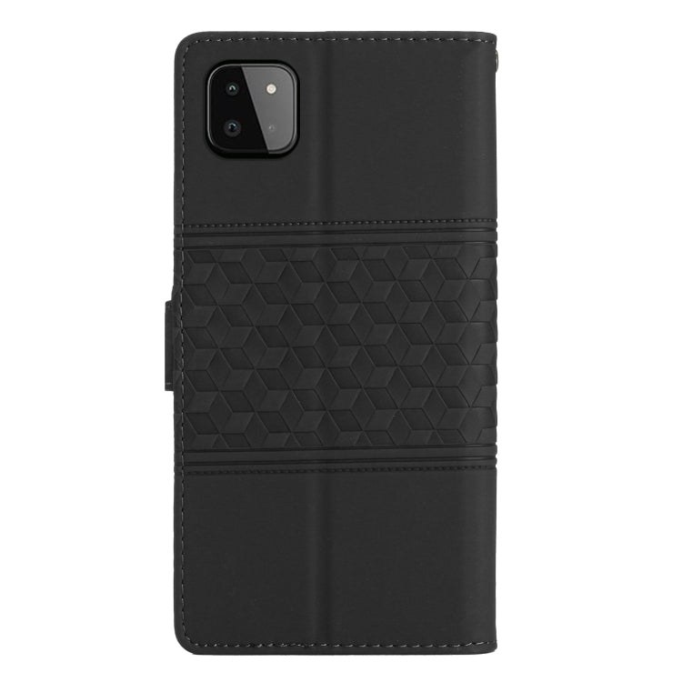 For Samsung Galaxy A22 5G Diamond Embossed Skin Feel Leather Phone Case with Lanyard