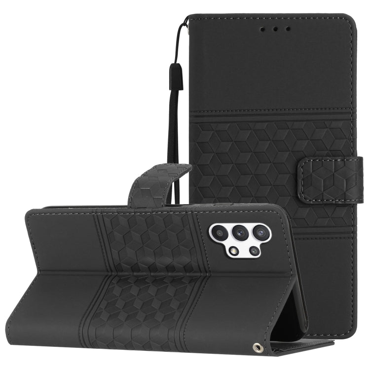 For Samsung Galaxy A32 5G Diamond Embossed Skin Feel Leather Phone Case with Lanyard