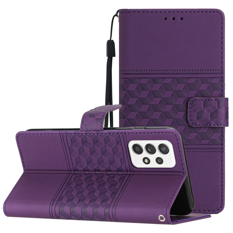 For Samsung Galaxy A33 Diamond Embossed Skin Feel Leather Phone Case with Lanyard