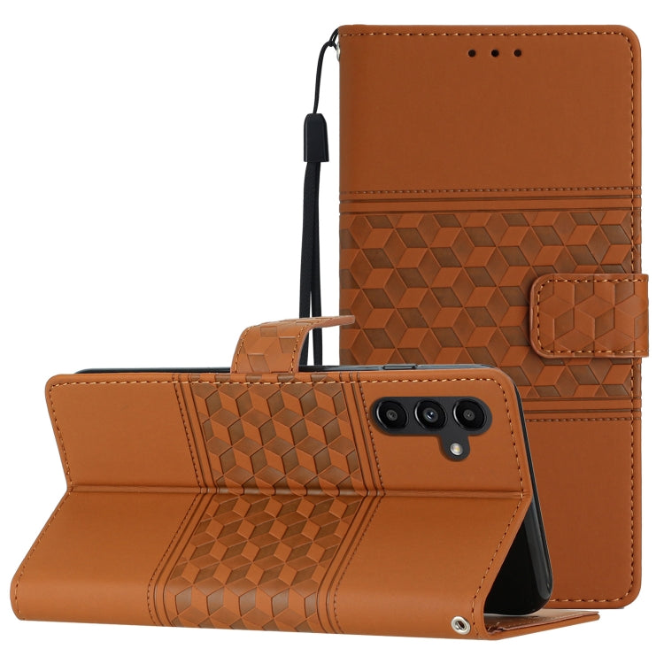 For Samsung Galaxy A34 Diamond Embossed Skin Feel Leather Phone Case with Lanyard