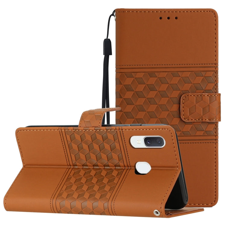 For Samsung Galaxy A40 Diamond Embossed Skin Feel Leather Phone Case with Lanyard