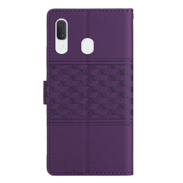 For Samsung Galaxy A40 Diamond Embossed Skin Feel Leather Phone Case with Lanyard