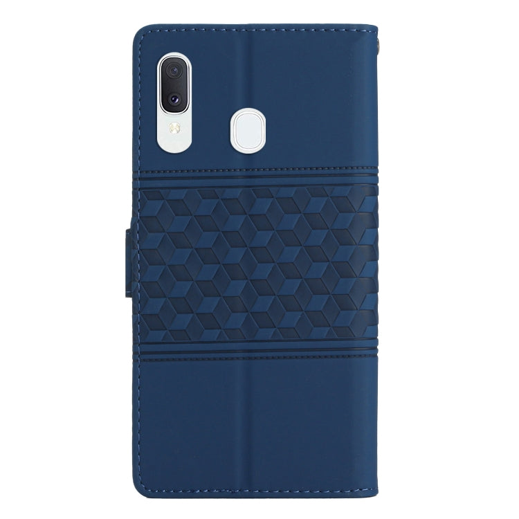 For Samsung Galaxy A40 Diamond Embossed Skin Feel Leather Phone Case with Lanyard