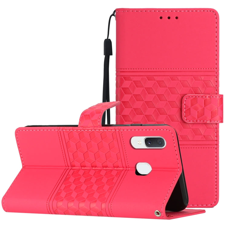For Samsung Galaxy A40 Diamond Embossed Skin Feel Leather Phone Case with Lanyard